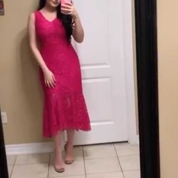 Hot pink midi fishtail dress
